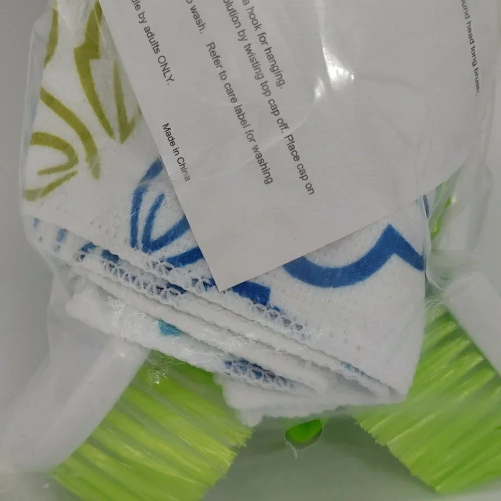 Green Kitchen Microfiber Cloth Set with Flowers Leaf Shaped Brush and Long Brush